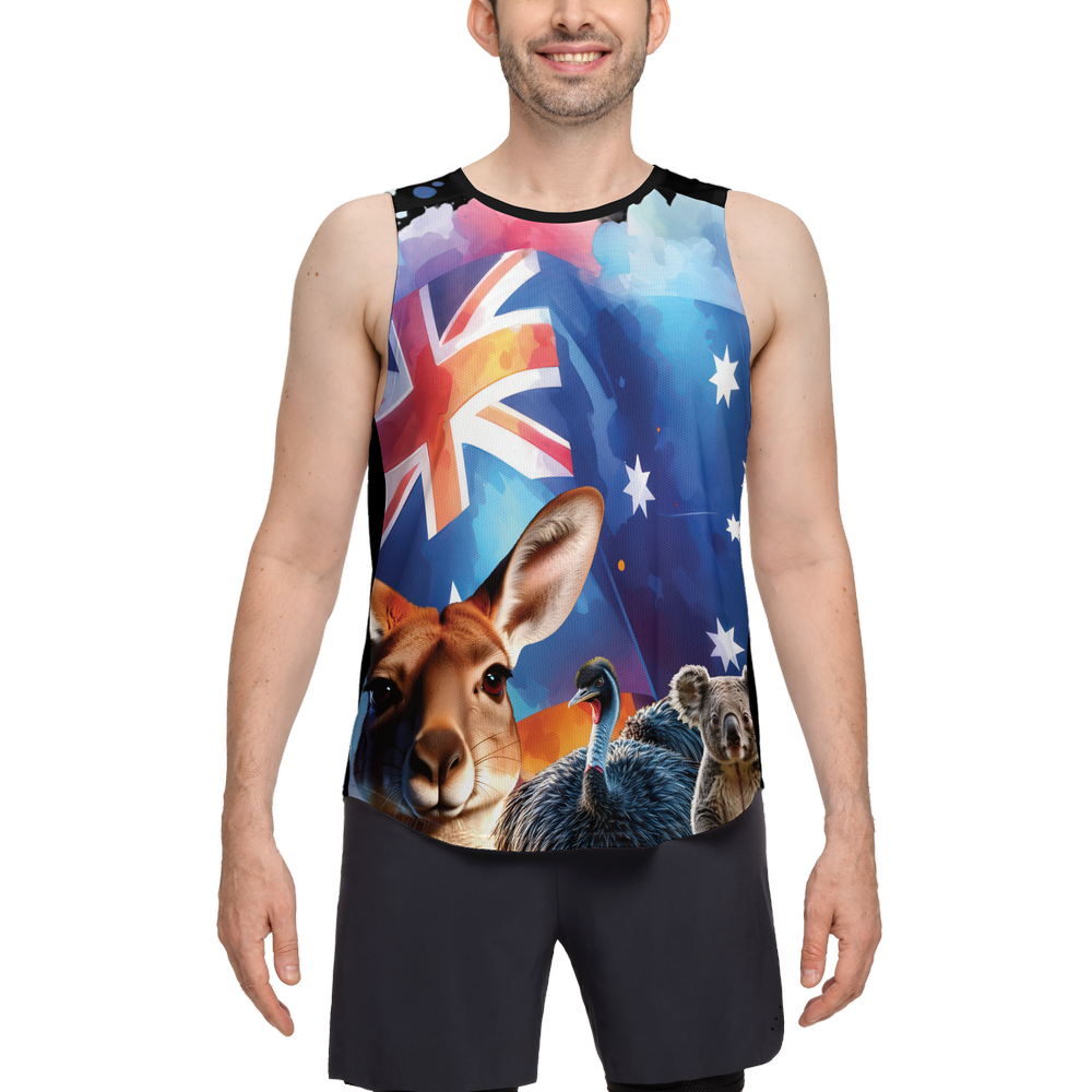 Aussie Flag Men's Seamless Open Side Tank Top-Performance Mesh